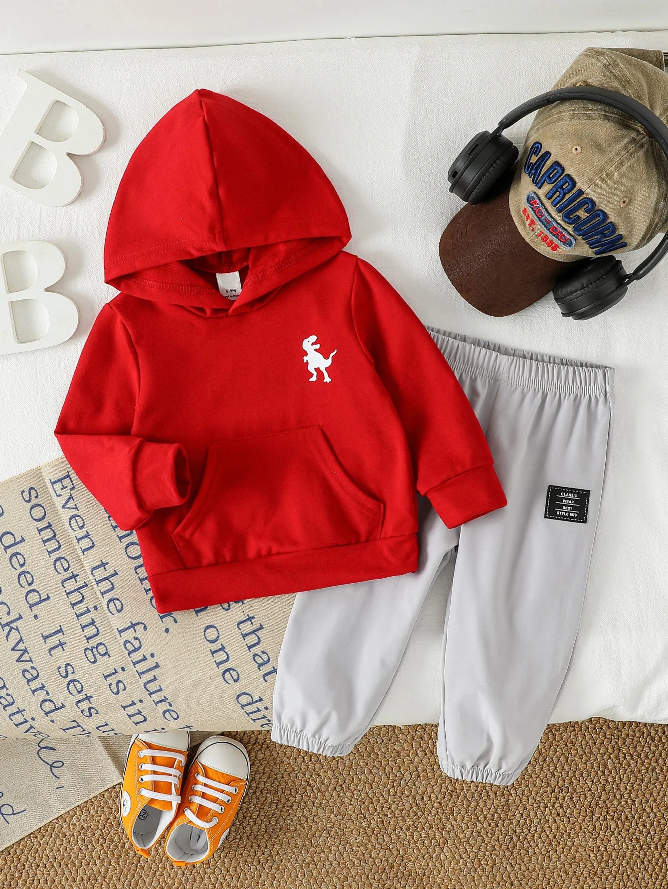 2Pcs Baby Boys Long Sleeve Hooded Pullover Sweatshirt Sweatpants Suit Autumn Clothes Sets For 1-3Y Casual Daily