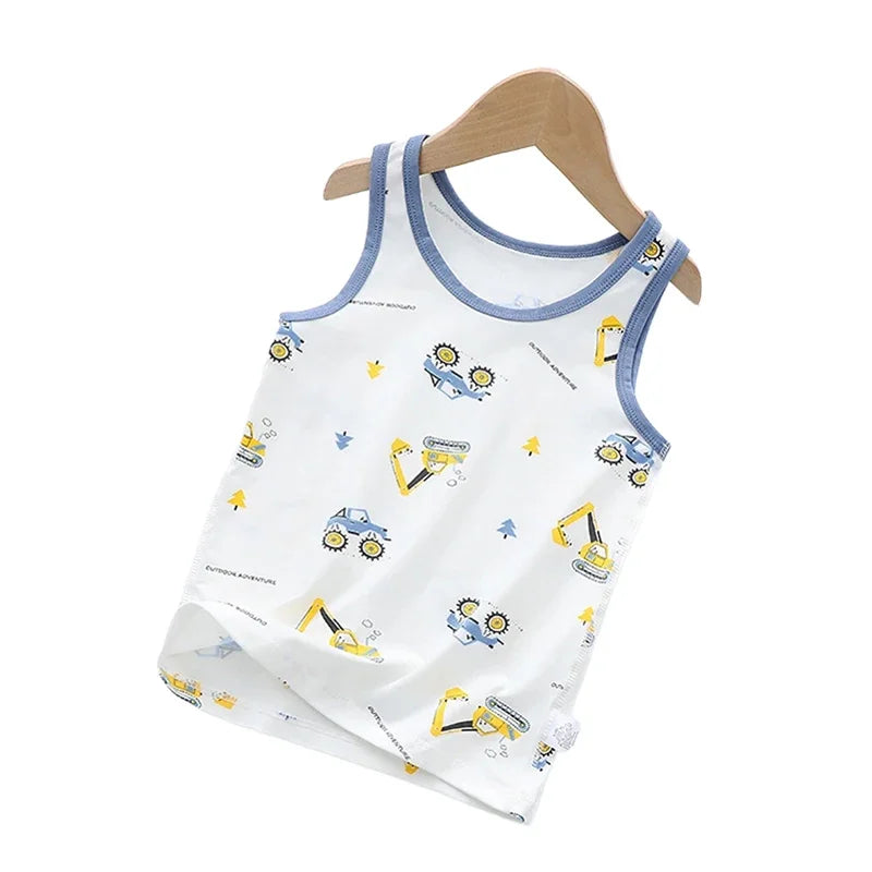 2025 Summer Kids Tanks Top Children's Vest Baby Underwear Clothing Cartoon Printed Top Cotton T-shirt Boys Sleeveless Tank 0-8 Y