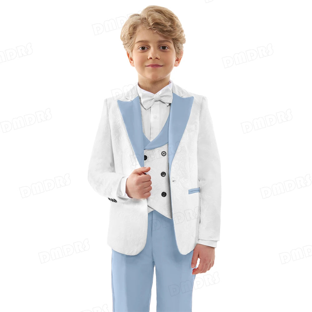 Jacquard Suit for Kids 3-14 Yrs, Wedding Suit for Boys, Pasilsey 4-Pieces Suit Set Children Communion Tuxedo Formal Suits