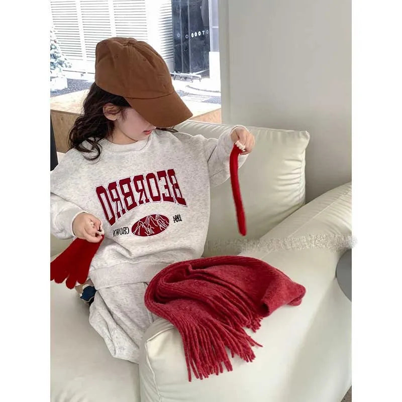 Girls' Clothing Set Autumn New Letter Embroidered Sports Sweatshirt+fashionable Sweatpants 2-piece Set for Children Clothes Suit