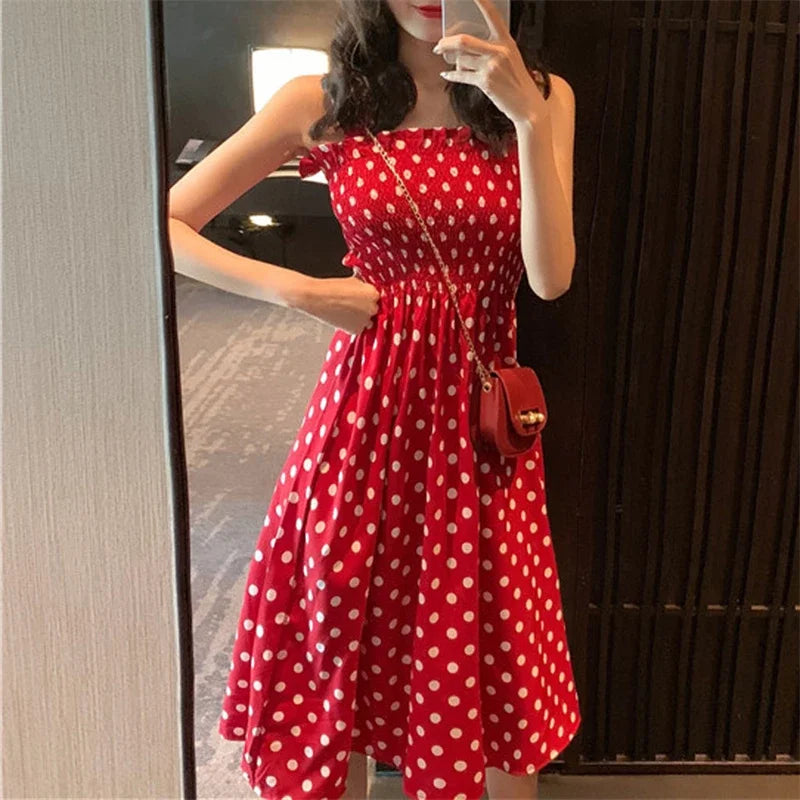 robe femme Summer Polka Dot Womens Dresses Elegant Square Neck Sleeveless Chiffon Long Dress Super Discount vestidos para mujer