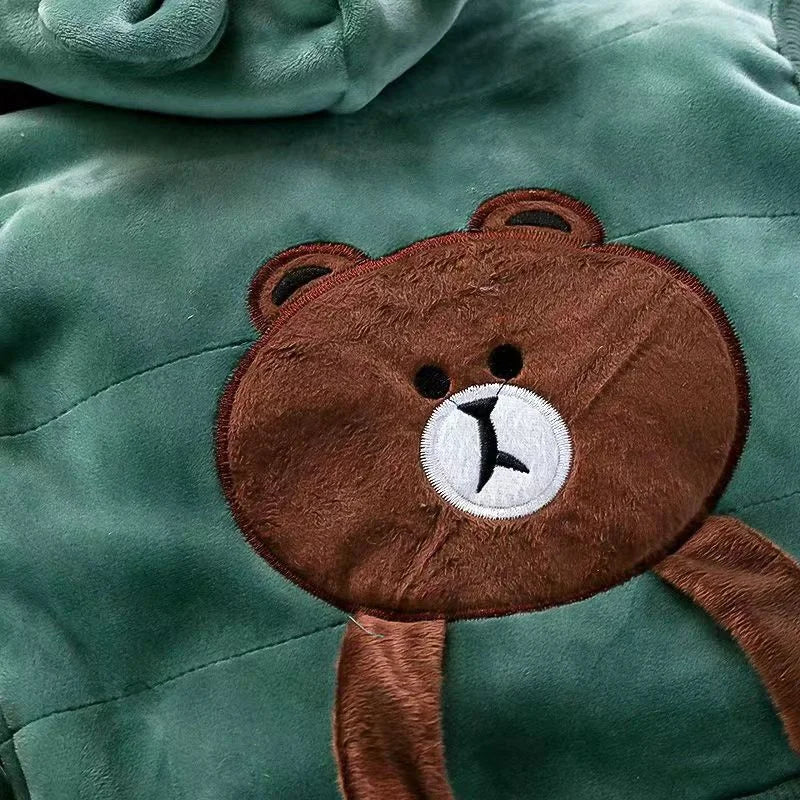 Boys Girls Padded Sets New Autumn Winter Children's Suits Kids Hooded Jackets+Pants 3Pcs Outfits Baby Spring Cartoon Clothing