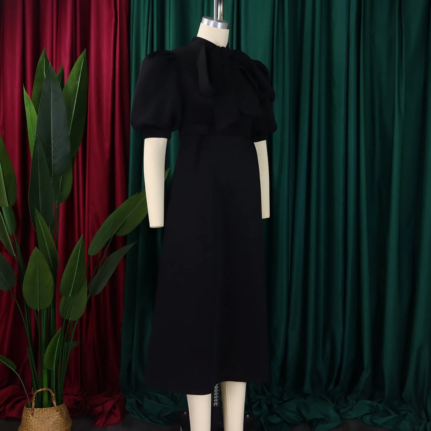 Elegant Party Dresses for Woman 2024 Luxury Bow Collar Short Sleeve High Waisted A Line Pleated Ankle Length Birthday Party Robe