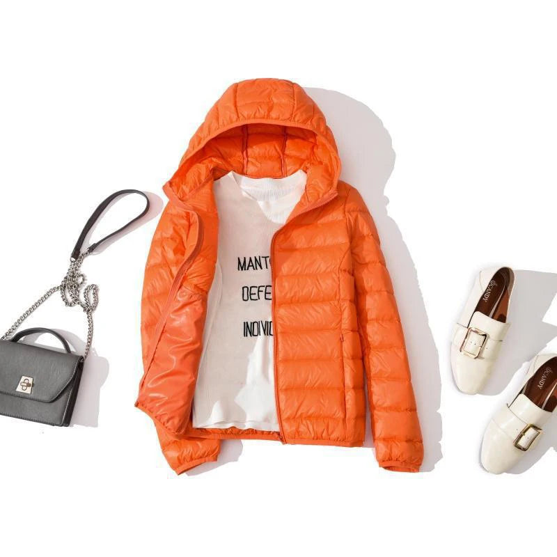 2022 Duck Ultra Light Down Jacket Women Winter Goose Feather Coat Thin Slim Warm Parka Hooded Outerwear Double Side Wear