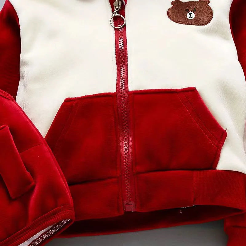 Boys Girls Padded Sets New Autumn Winter Children's Suits Kids Hooded Jackets+Pants 3Pcs Outfits Baby Spring Cartoon Clothing