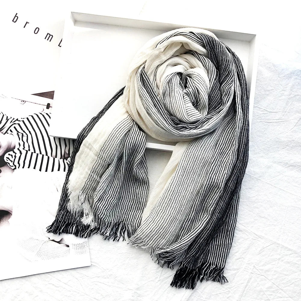Cotton Linen Striped Scarf for Men Autumn Winter Men's Scarves Soft Warm Neckerchief Male Accessories Bufandas Shawls