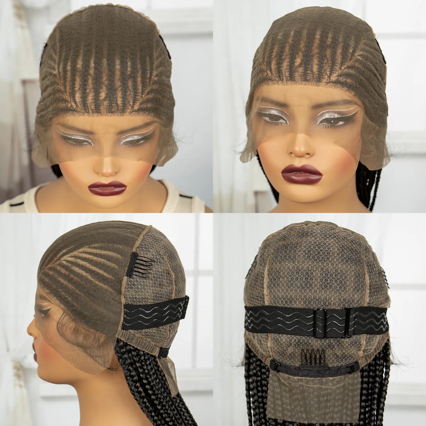 Full Lace Cornrow Braided Wigs 36inch Synthetic Natural Box Braided Lace Wigs with Baby Hair for Black Women