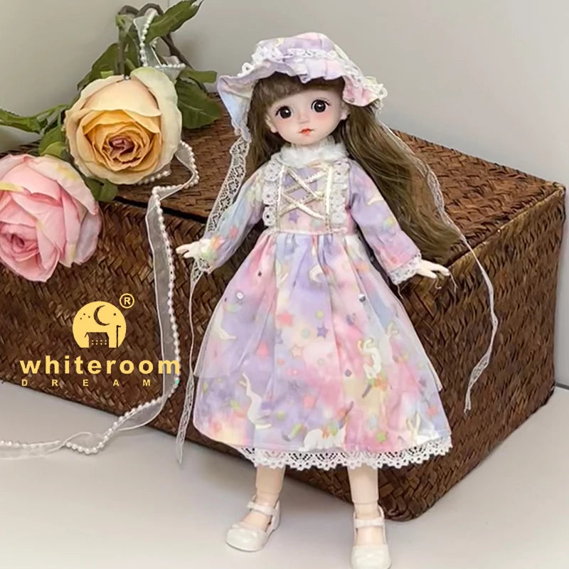 New 30cm BJD Doll High Beauty Asian Girl Toy For Chilren Retro Classic Wedding Dress Lolita Noble Rabbit Holiday Birthday Gift
