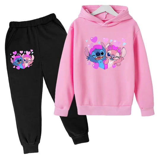 New Cute Stitch Hoodies Sweatshirts Girls Clothes Children's Clothing Sets Child Girl Tops+Pants 2 Pcs Suits Boys Tracksuits Set