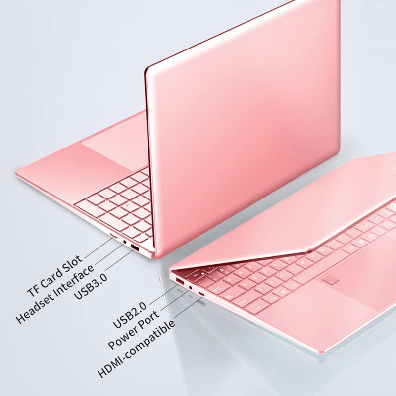 11th Gen Celeron N5095 Laptop - Win 10/11, 16GB 32GB RAM, 128GB - 2TB SSD. 2.4G/5.0G WiFi & Bluetooth, stylish pink keyboard.
