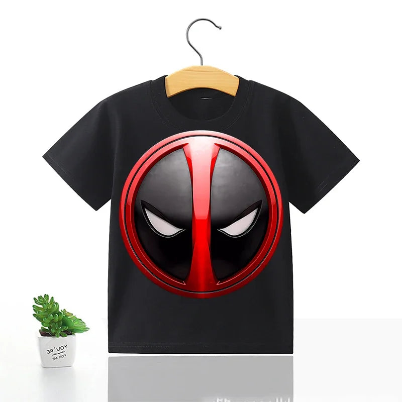 Deadpool & Wolverine Black T-shirt  Summer Pop Clothing Cartoon Round Neck Loose Marvels Movie Character Children Birthday Gift
