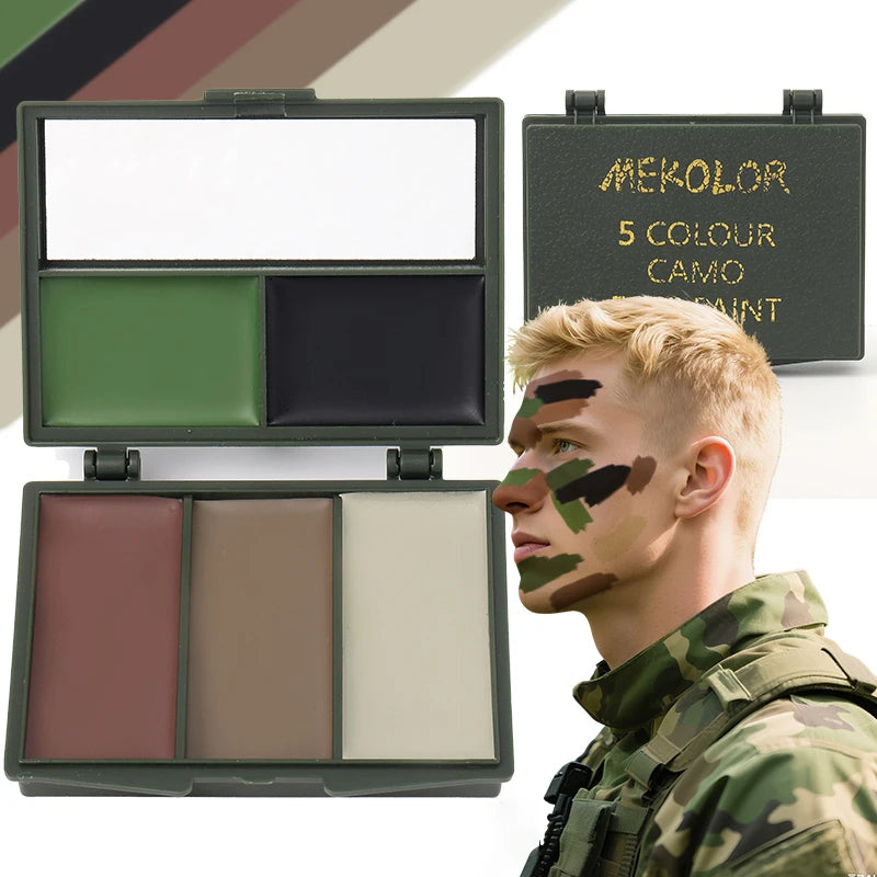 5-Color Camouflage, Face Painting, Camouflage Topcoat, Camouflage Theme Party Baseball Football Role-Playing, Real Camouflage Makeup Oil for Camouflage and Mixing