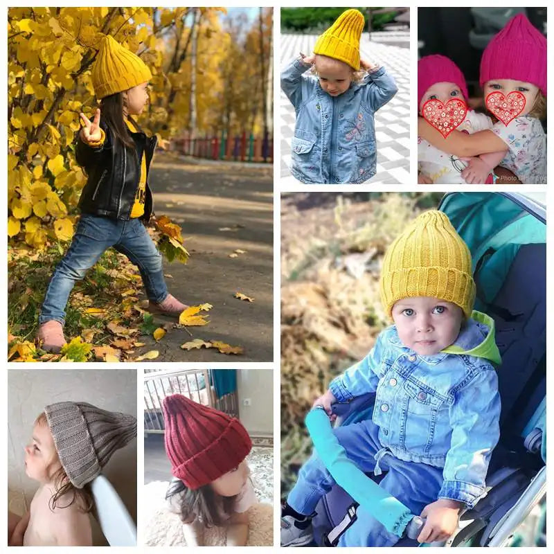 Autumn Winter Baby Hat Warm Knitted Toddler Girls Boys Beanie Solid Color Kids Outdoor Ear Protection Cap