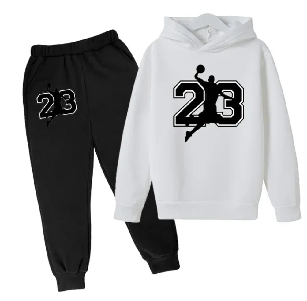 Children's basketball suit hooded sweatshirt+pants set casual warm autumn hoodie