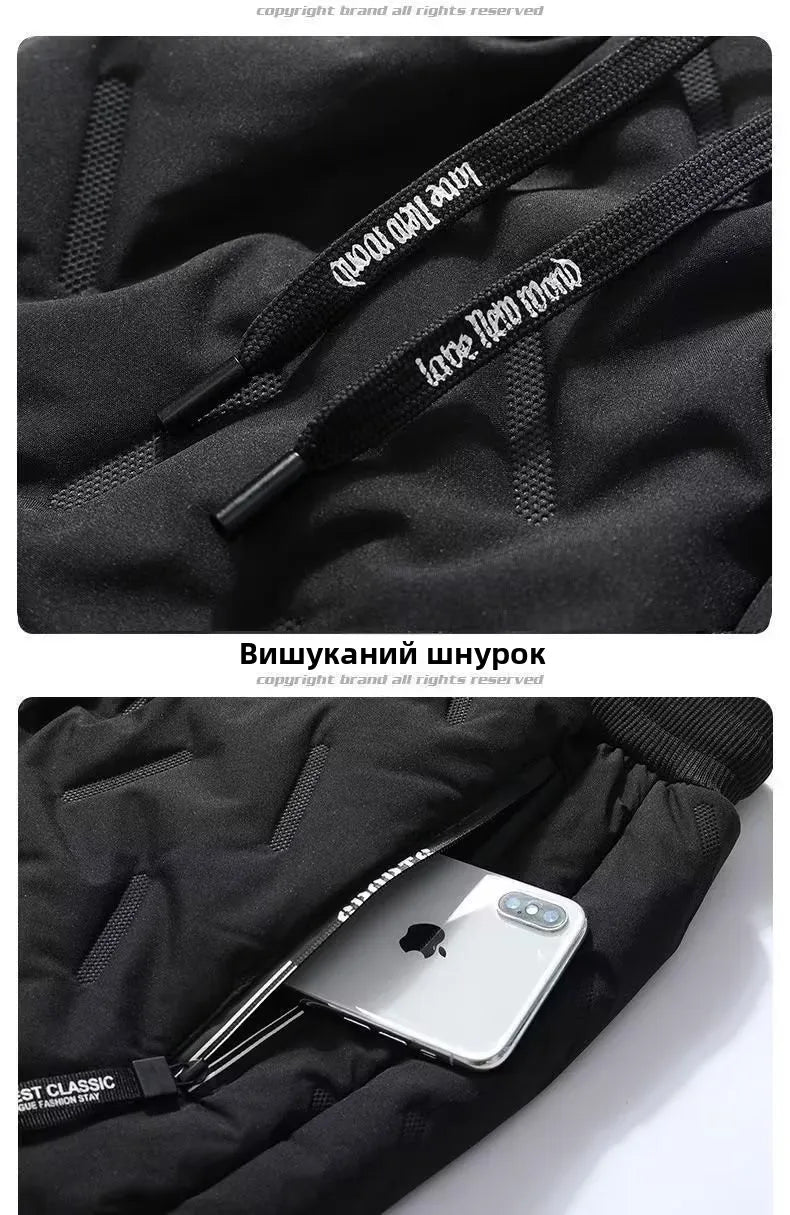 Men's Winter Thiened Fce Lined down Cotton Pants Casual Snowy Work Trousers Warm Lamb Velvet Long Pants Faion Urban Sle