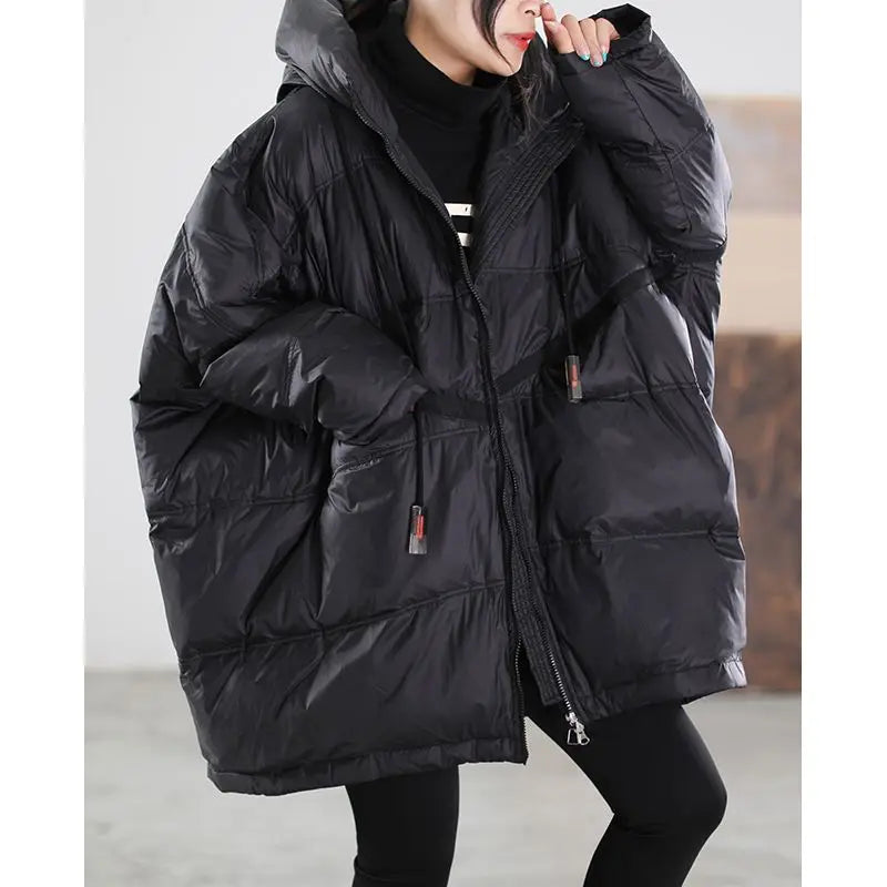 New Winter Jacket Women Parkas Hooded Coat Korean Drawstring Zipper Loose Coat Pockets Thicken Warm Casual Coats Trend A49