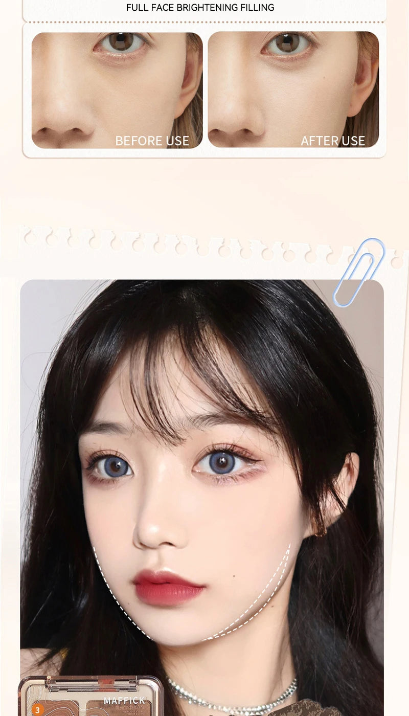 MAFFICK 4-Color Contour Palette:Matte Brightener, and Shimmer Highlight-Versatile Multi-Use Palette for Eye Shadow, Contouring,