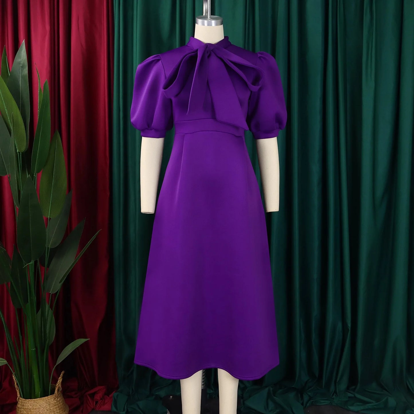 Elegant Party Dresses for Woman 2024 Luxury Bow Collar Short Sleeve High Waisted A Line Pleated Ankle Length Birthday Party Robe