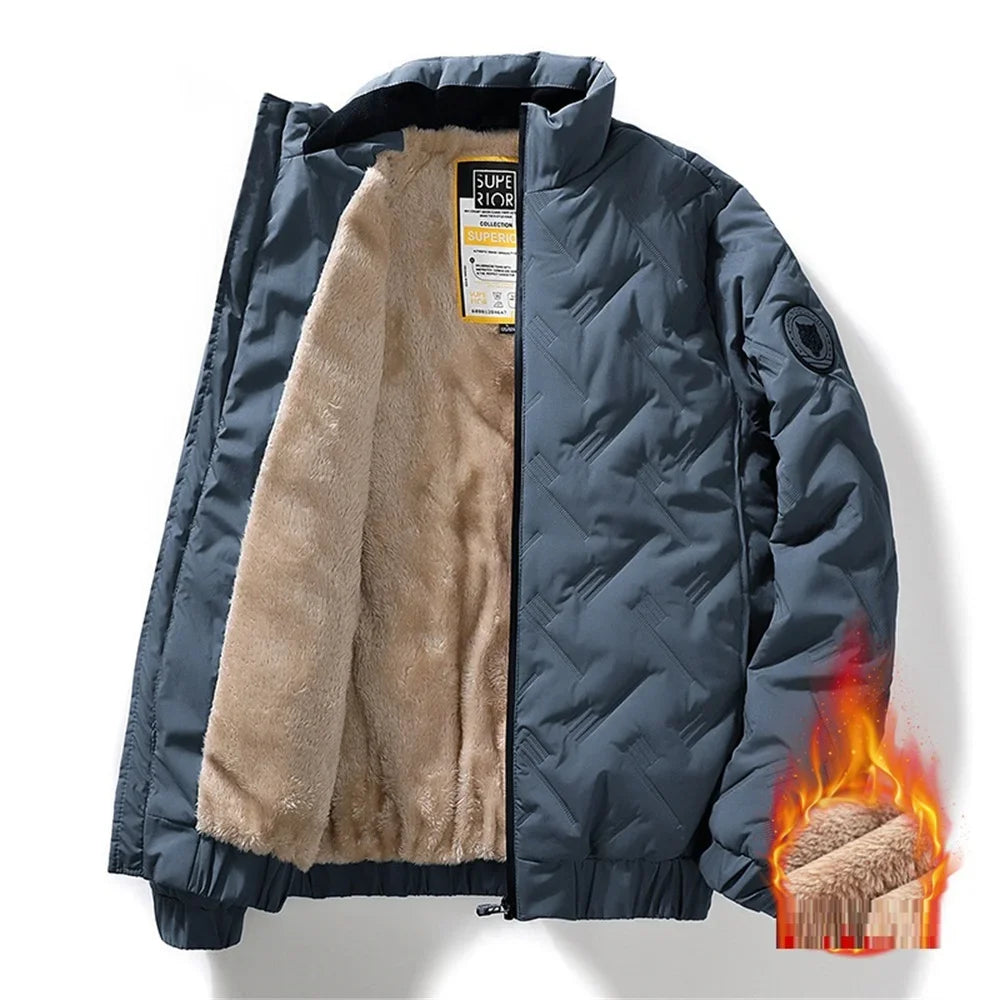 Winter Casual Fashion Streetwear Jacket Mens Puffer Coats Mens Clothes  Standing Collar Warm Top Coat Middle-aged Men With Plush