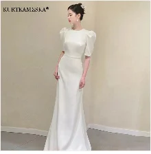Luxury French White Satin Trailing Bride Wedding Dress Sexy Halter Backless Ball Gown Wedding Evening Prom Dresses for Women