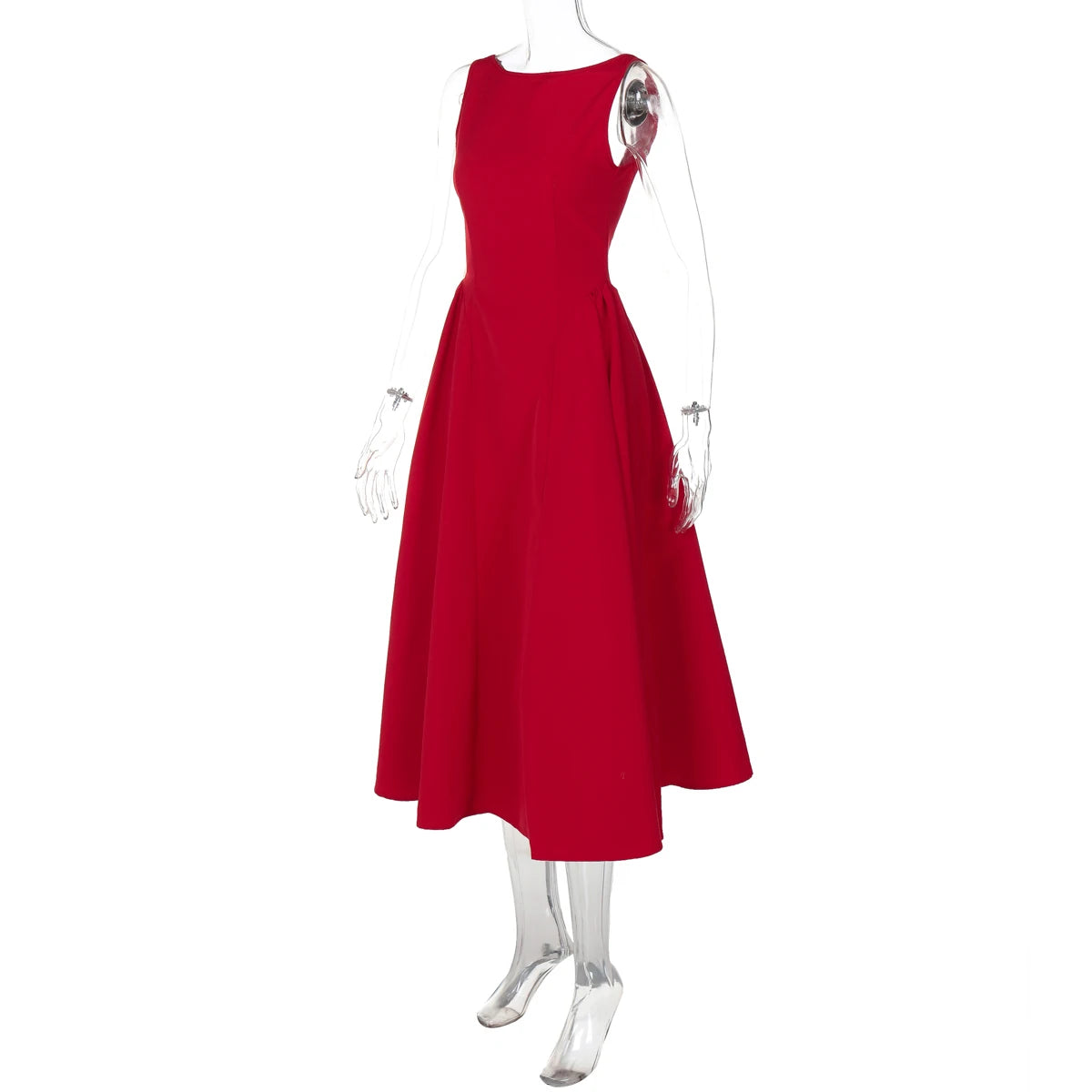 Dulzura O-Neck Sleeveless Zipper A-Line Midi Dress Solid Sexy Elegant Casual Outfit Party Club Streetwear Autumn Winter