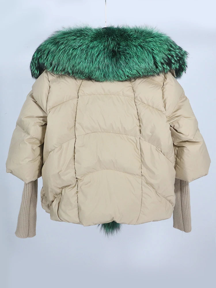 OFTUBY 2023 White Duck Down Jacket Winter Women Warm Loose Coat Natural Real Fox Fur Collar Thick Luxury Outerwear New Fashion