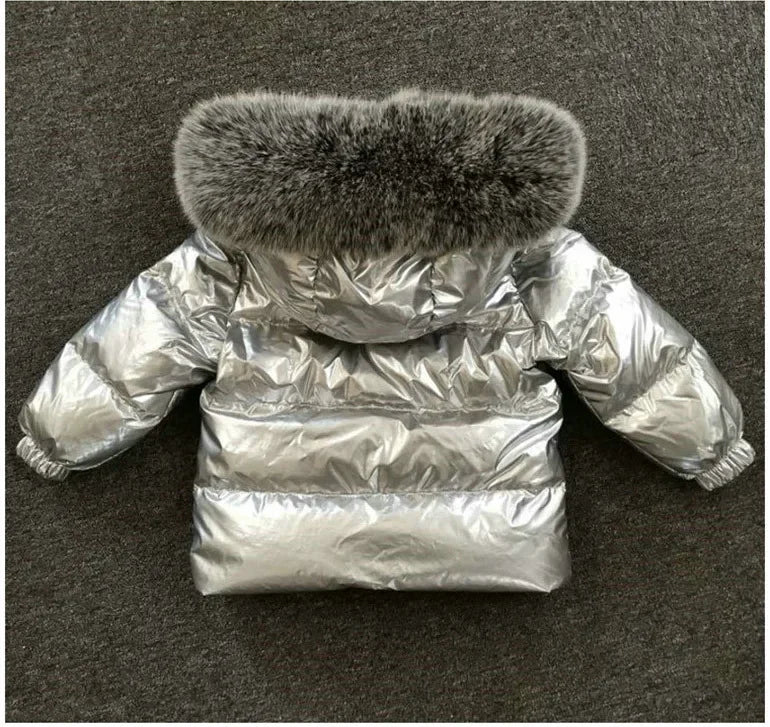 New Winter 2023 Kids Boutique Clothing 2 Pieces Sets Down Jacket Suspender Trousers Big Fur Collar Warm Soft Unisex Ski Suit