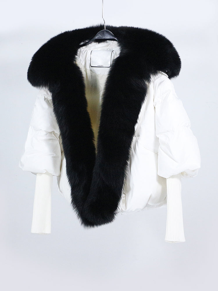 OFTUBY 2023 White Duck Down Jacket Winter Women Warm Loose Coat Natural Real Fox Fur Collar Thick Luxury Outerwear New Fashion