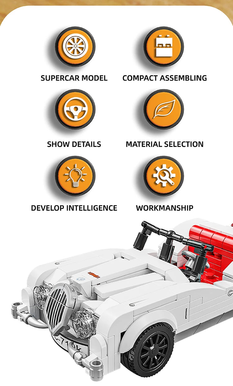 302PCS Building Blocks Sports Car Toy Classic Cars Bricks Model Educational Toys Set With Transparent Display Box Christmas Gift