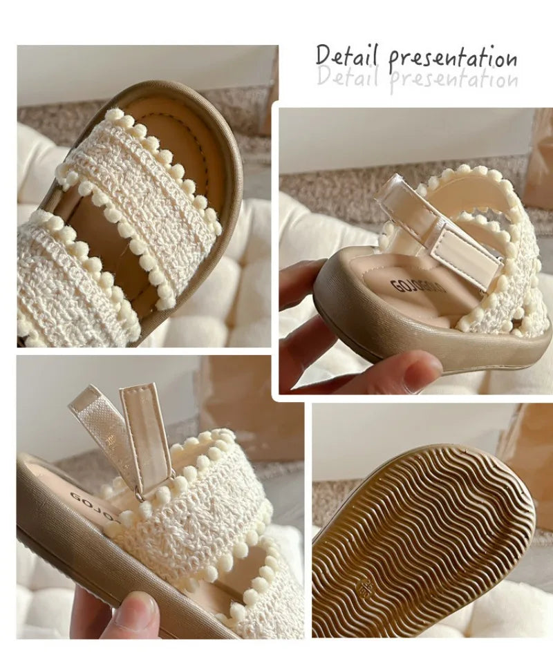 Girls' Sandals Open Toe Baby Shoes for Little Girls Sweet Casual Soft Sole Straight Strap Beach Slipper Flats Size 21-30