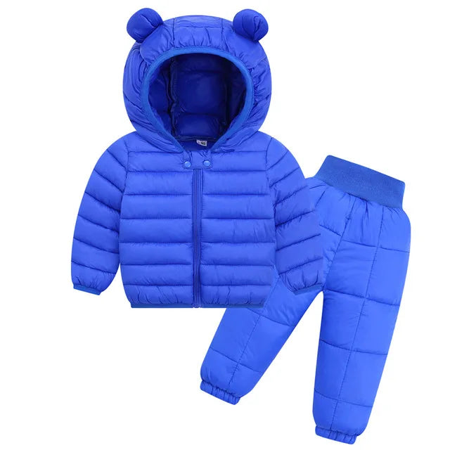 Kids Jackets+Pants Sets 2pcs Winter Autumn Boys Hooded Coat Warm Pants Girls Jacket Toddler Infant Clothes Suit Children Costume