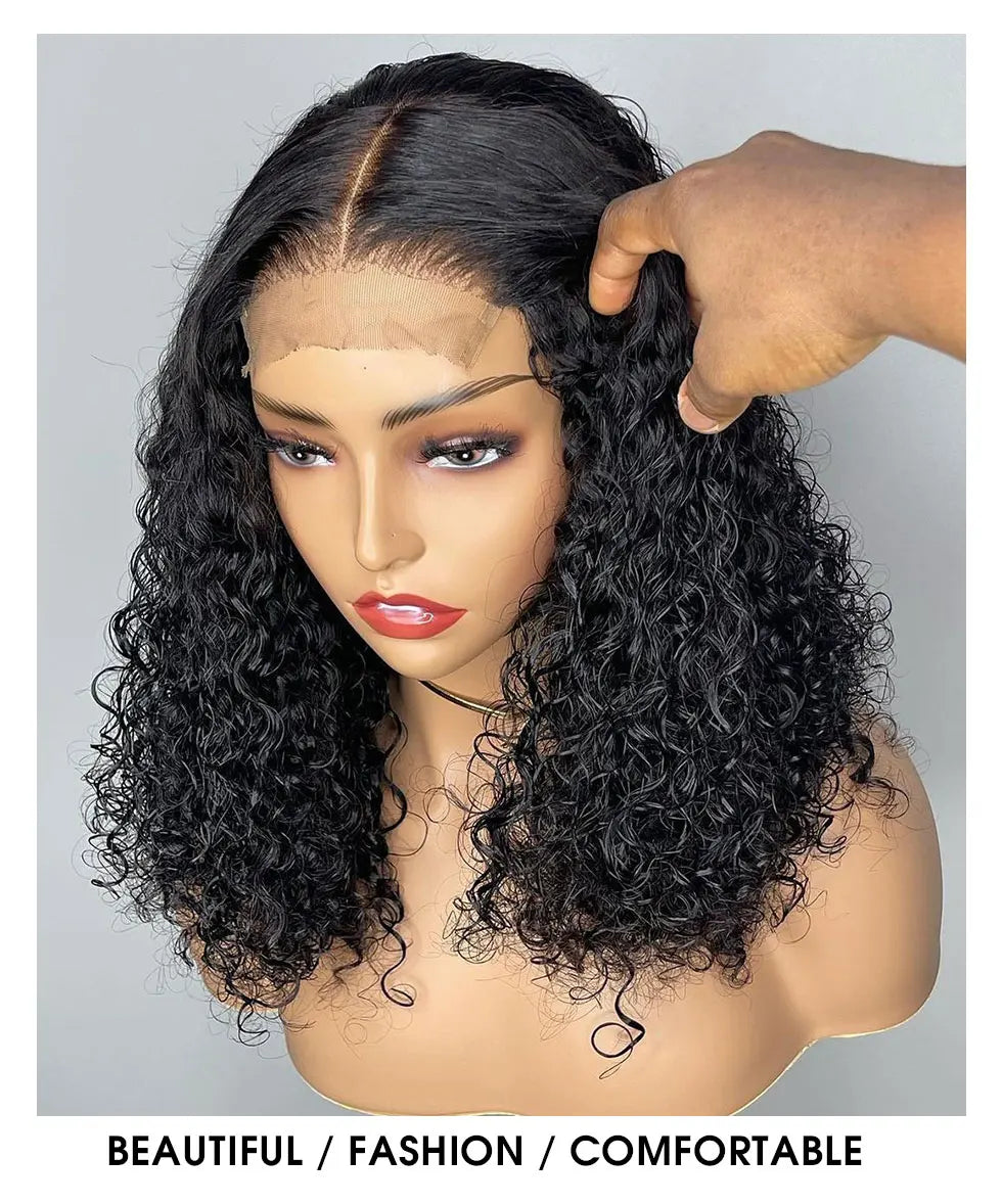 SVT Brazilian Water Wave Short Bob Lace Front Closure Wig Human Hair Wigs Wavy Curly Bob Frontal Wigs For Women Preplucked