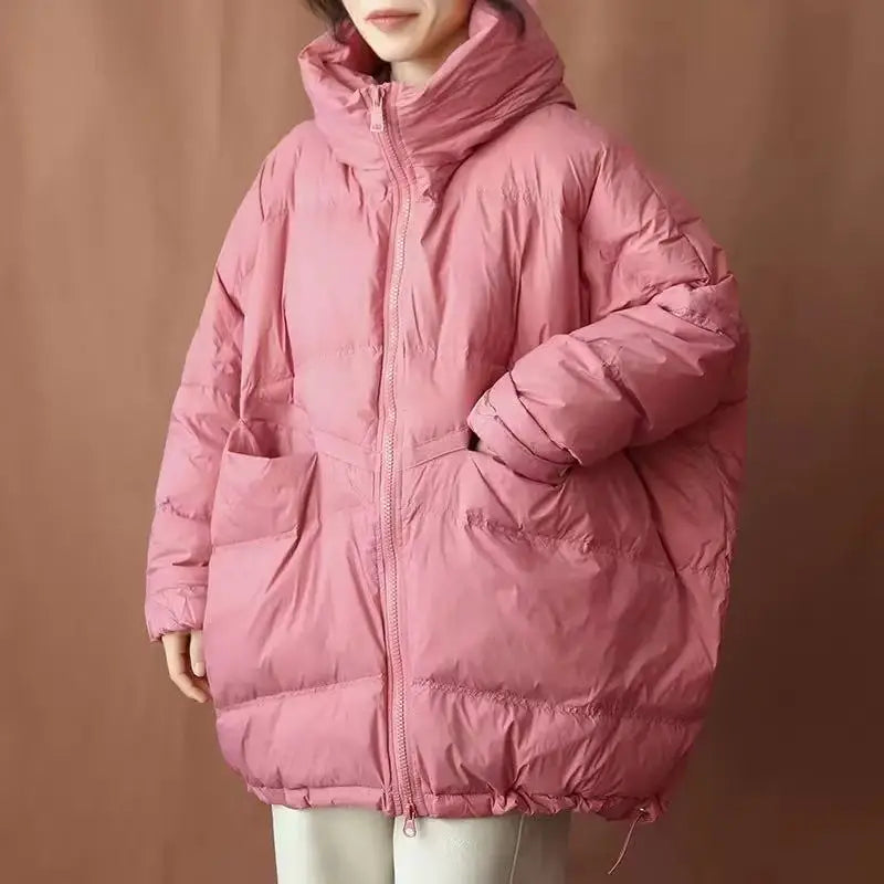 New Winter Jacket Women Parkas Hooded Coat Korean Drawstring Zipper Loose Coat Pockets Thicken Warm Casual Coats Trend A49