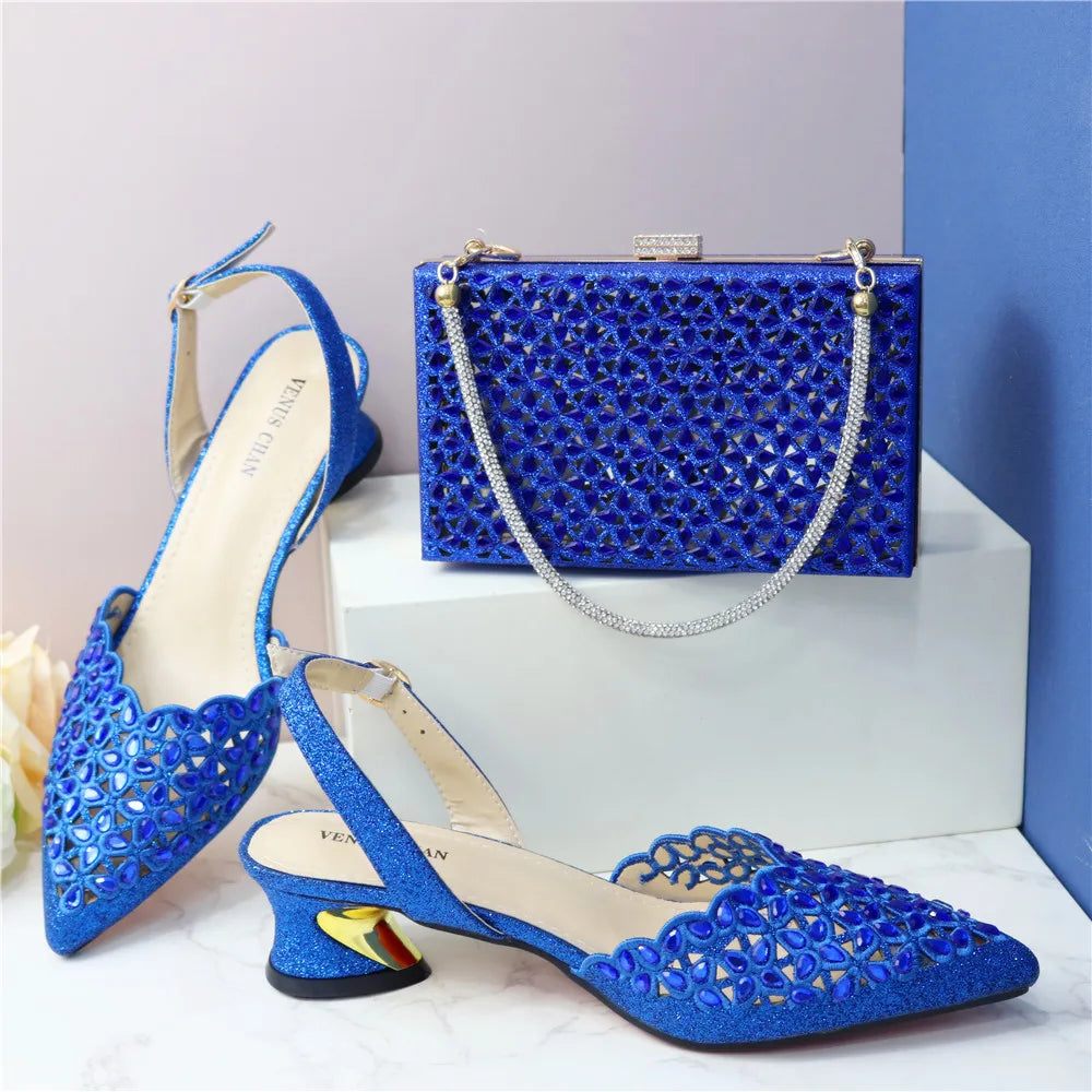 Ladies Italian High Heel and Bag Set Golden Color Italian Shoe with Matching Bag Set 2024 Nigerian Shoes and Bag Set for Party