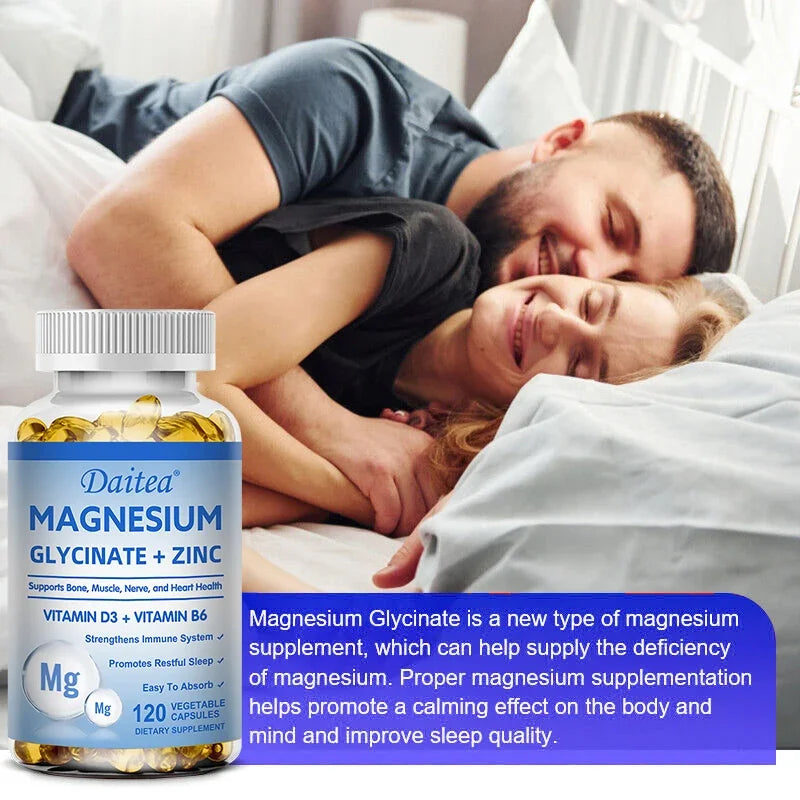 Daitea Magnesium and Zinc Capsules - Magnesium Glycinate Supplement to Support Muscle, Nerve, Joint and Heart Health
