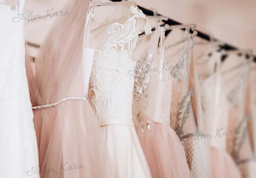 Alim Kara V-neck Ball Gown Wedding Dress 2026 Classic Beaded Satin customized Bridal Beach Princess B346 Party Vestido De Novia