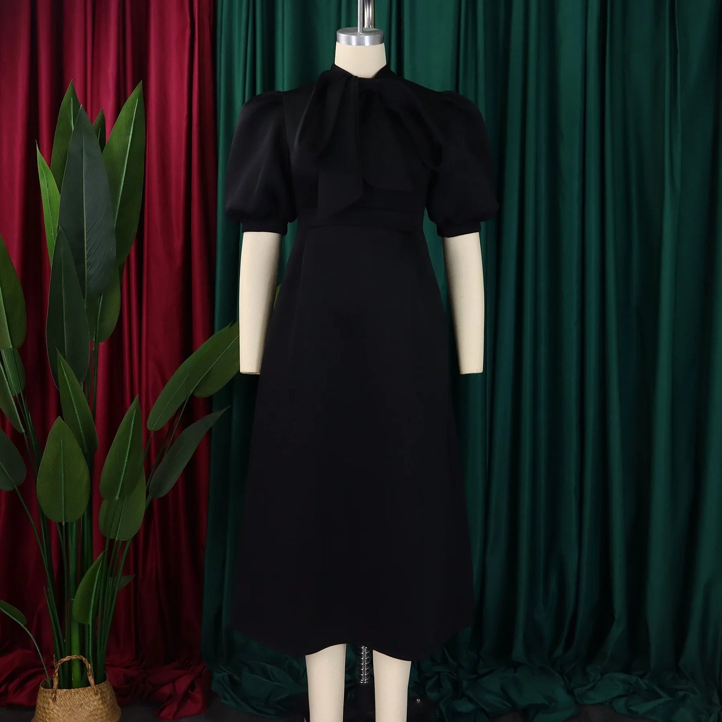 Elegant Party Dresses for Woman 2024 Luxury Bow Collar Short Sleeve High Waisted A Line Pleated Ankle Length Birthday Party Robe