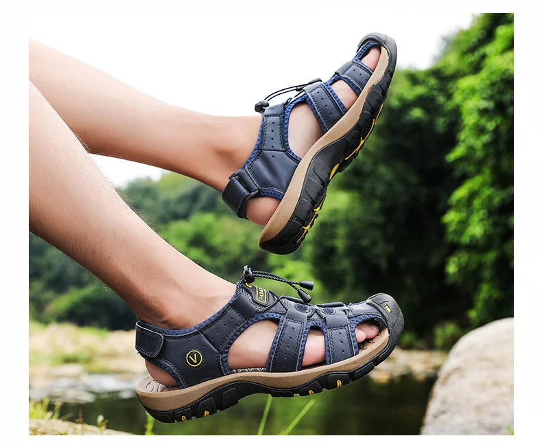 Leather Men Sandals Summer Shoes 2023 New Plus Size Mens Sandals Fashion Casual Outdoor Beach Slippers Breathable Wading Shoes