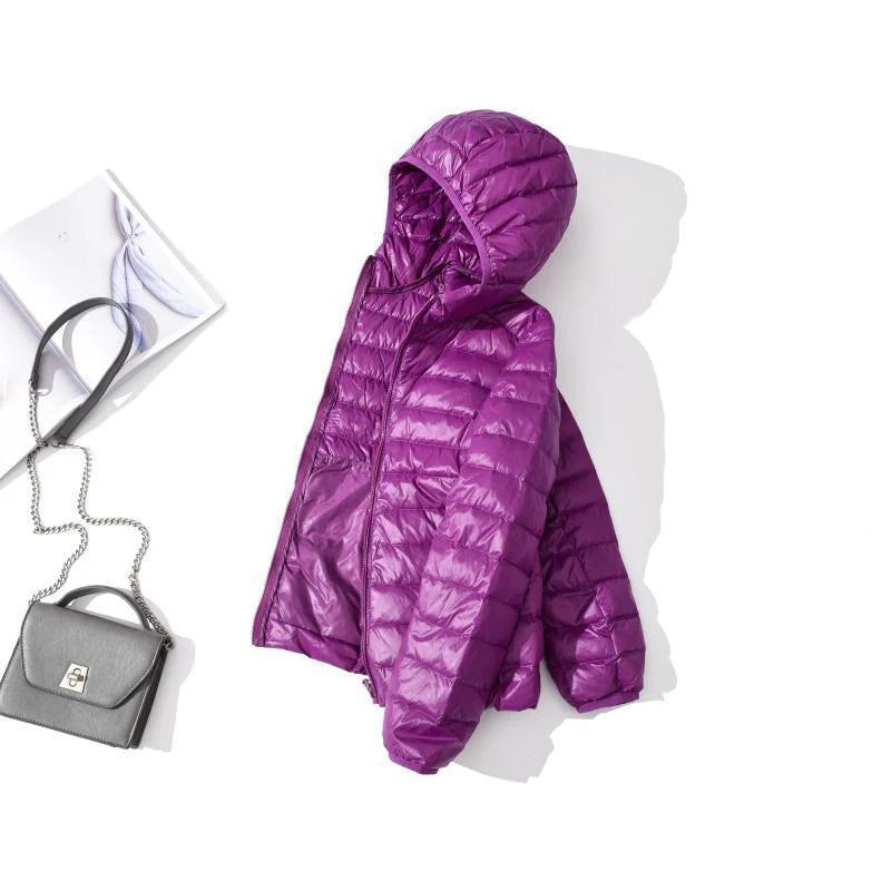 2022 Duck Ultra Light Down Jacket Women Winter Goose Feather Coat Thin Slim Warm Parka Hooded Outerwear Double Side Wear