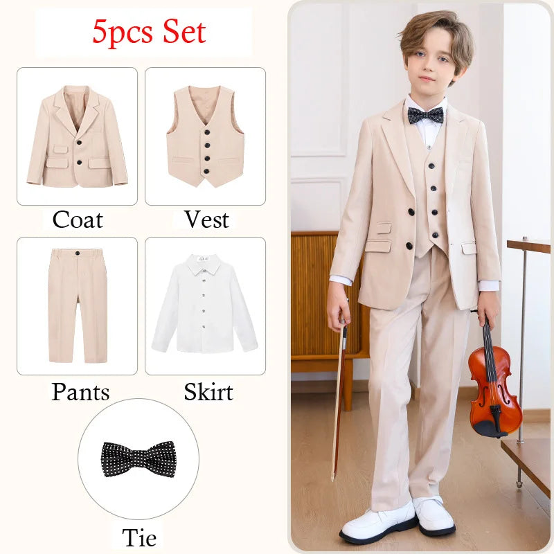 Child Boys Wedding Suit 1-14 Years Teenage Boy Suits Outfits Set Spring Autumn Elegant Boy Formal Piano Performance Costume Suit