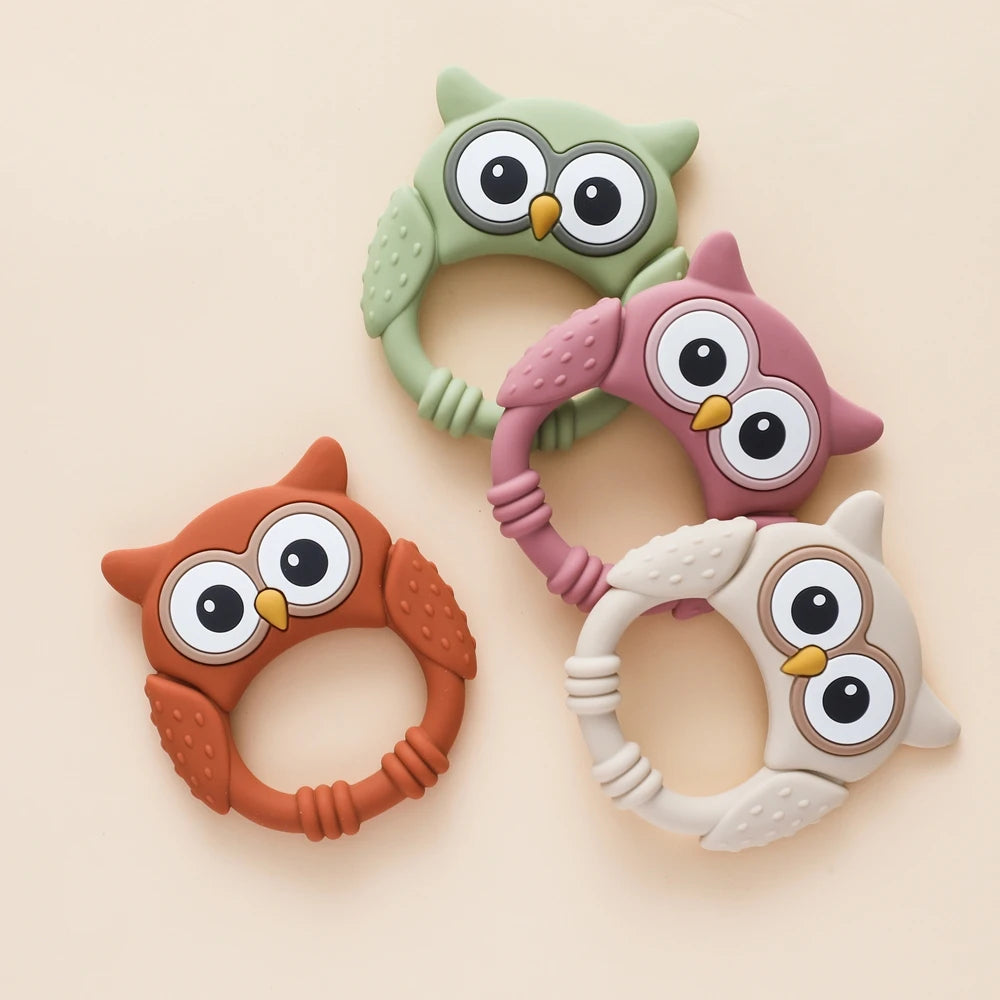 1pc Silicone Teether Baby 0-12 Toys Owl Silicone Cartoon Teether Food Grade Teething Toys for Toddlers Rattle Sensory Toys Gifts
