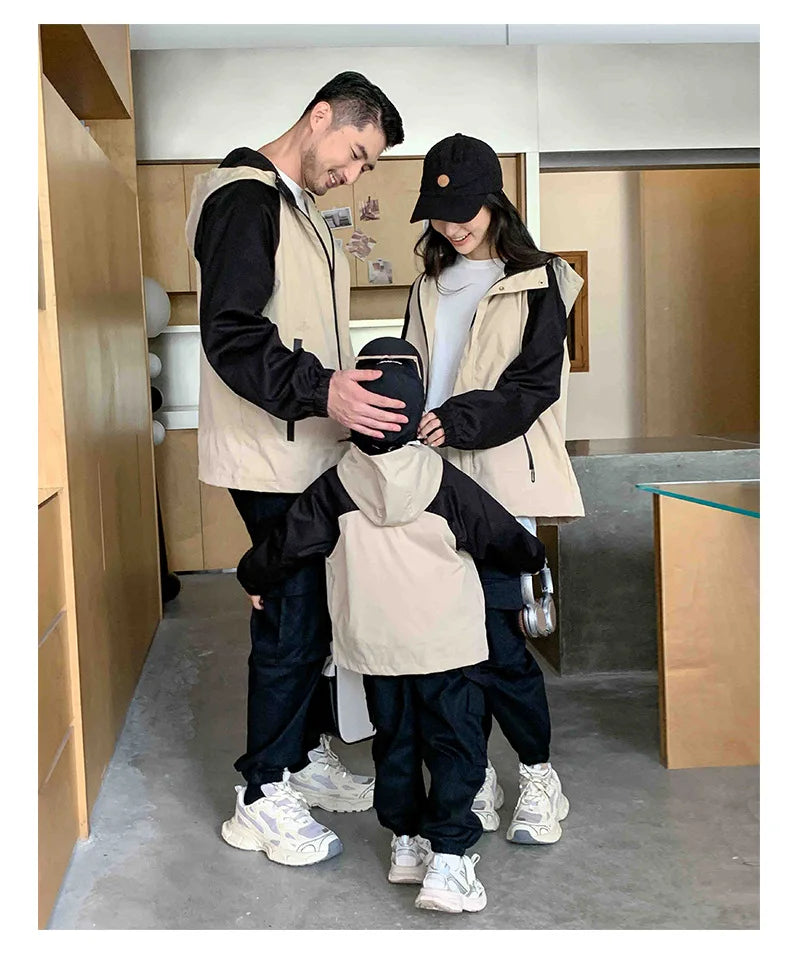 Autumn 2024 New Famliy Outdoor Clothes Fashion Korean Style Dad Mom and Daughter Son Matching Tops Zip Jacket Cargo Pants Outfit