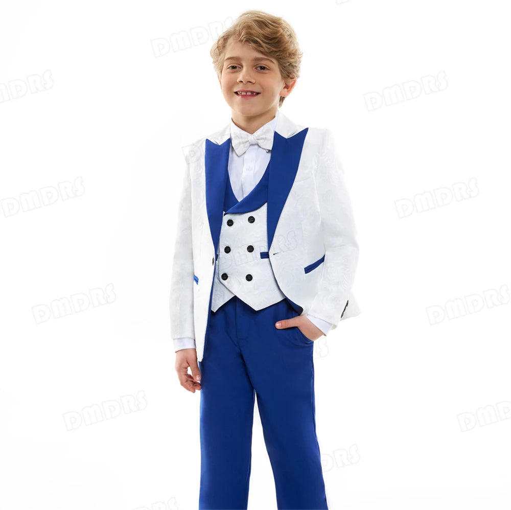 Jacquard Suit for Kids 3-14 Yrs, Wedding Suit for Boys, Pasilsey 4-Pieces Suit Set Children Communion Tuxedo Formal Suits
