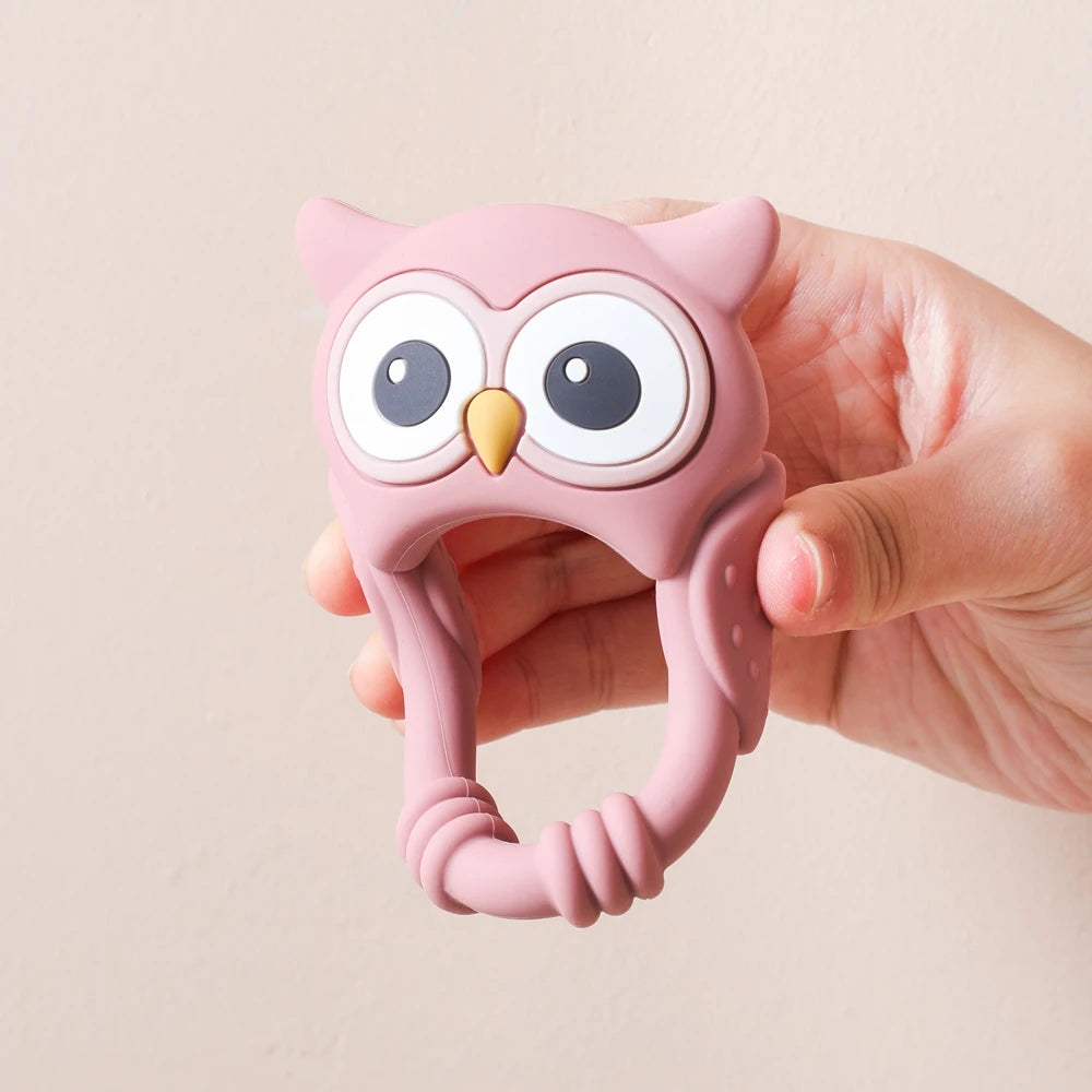 1pc Silicone Teether Baby 0-12 Toys Owl Silicone Cartoon Teether Food Grade Teething Toys for Toddlers Rattle Sensory Toys Gifts