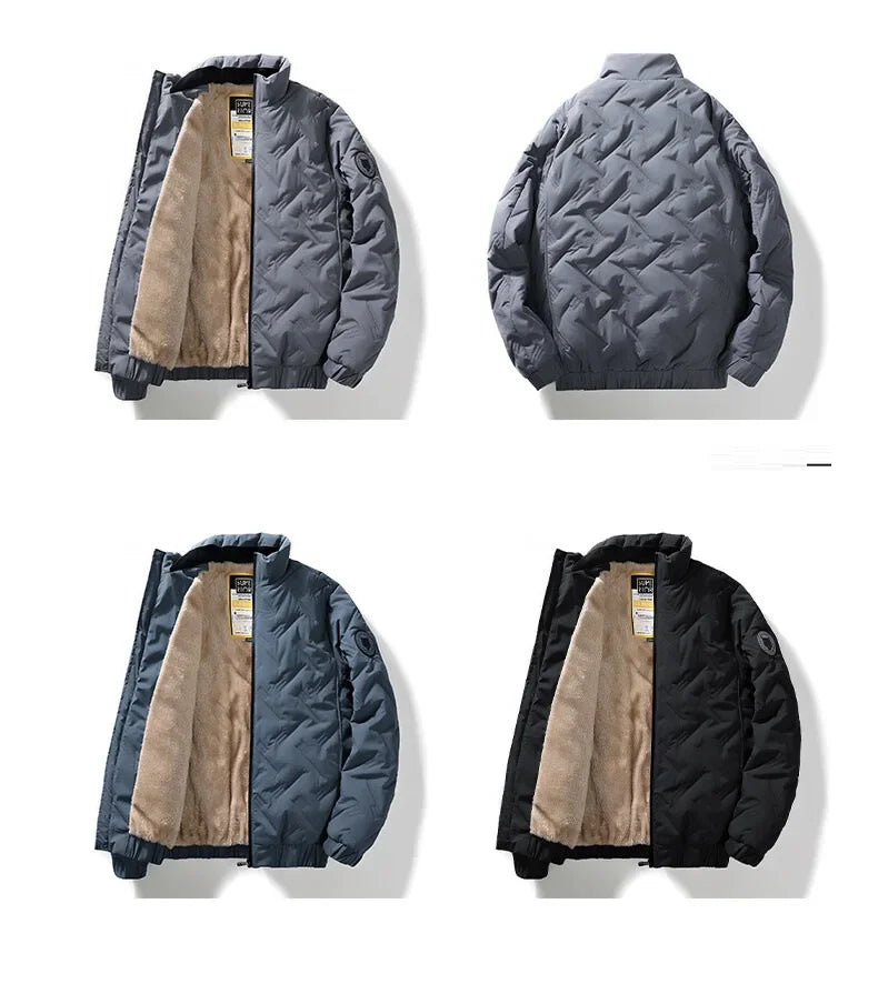 Winter Casual Fashion Streetwear Jacket Mens Puffer Coats Mens Clothes  Standing Collar Warm Top Coat Middle-aged Men With Plush