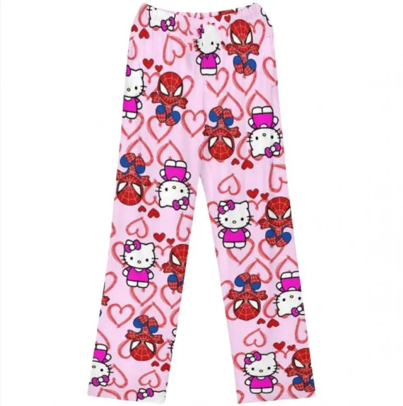 Spiderman Walking Bent Pants Sleepwear Hello Kitty Y2K Winter Plush Pajama Pants Home Plush Pants Winter Couple Pajama Pants