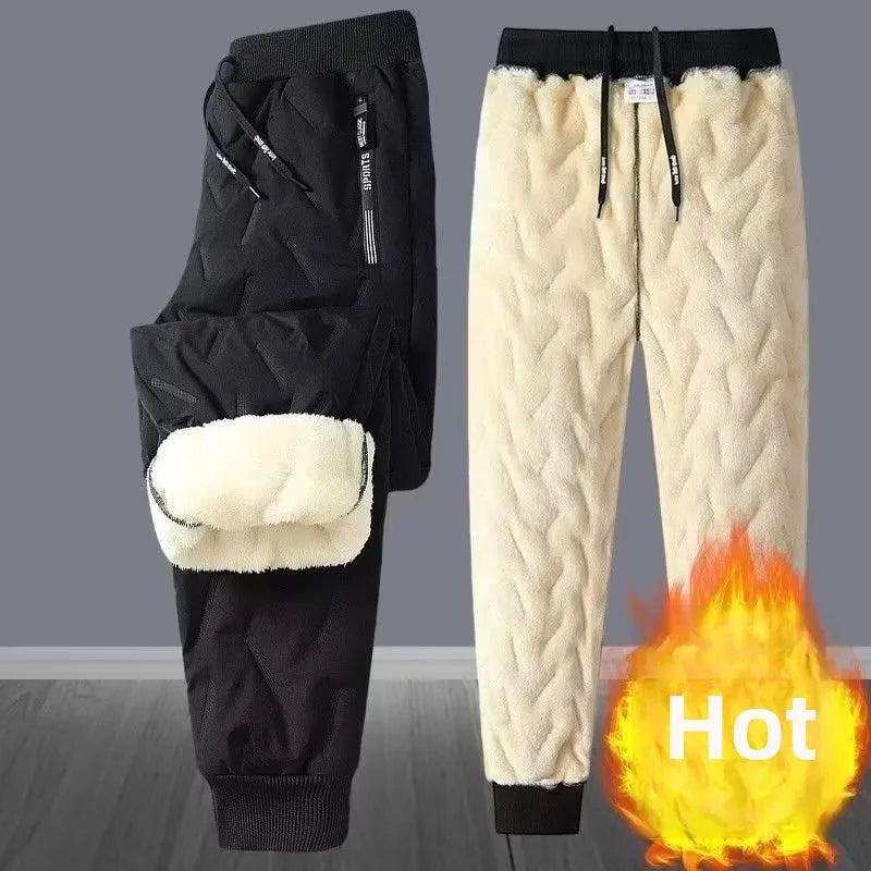 Men's Winter Thiened Fce Lined down Cotton Pants Casual Snowy Work Trousers Warm Lamb Velvet Long Pants Faion Urban Sle