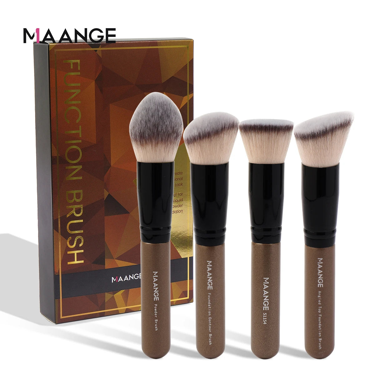 MAANGE 4Pcs Makeup Brushes with Case Foundation Concealer Powder Makeup Brush Soft Dense Bristles Big Cosmetic Brushes Beauty