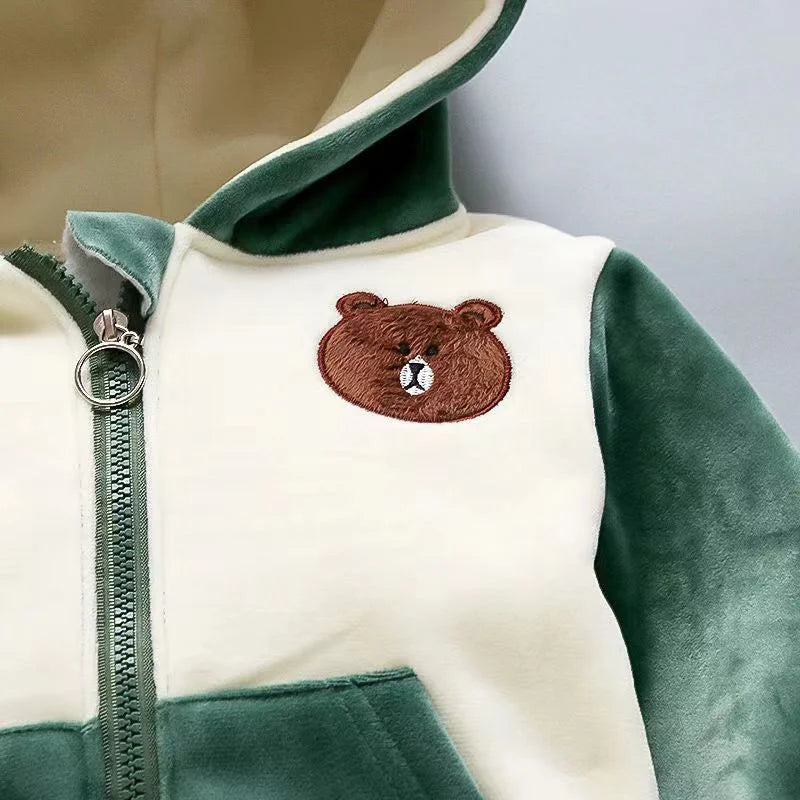 Boys Girls Padded Sets New Autumn Winter Children's Suits Kids Hooded Jackets+Pants 3Pcs Outfits Baby Spring Cartoon Clothing