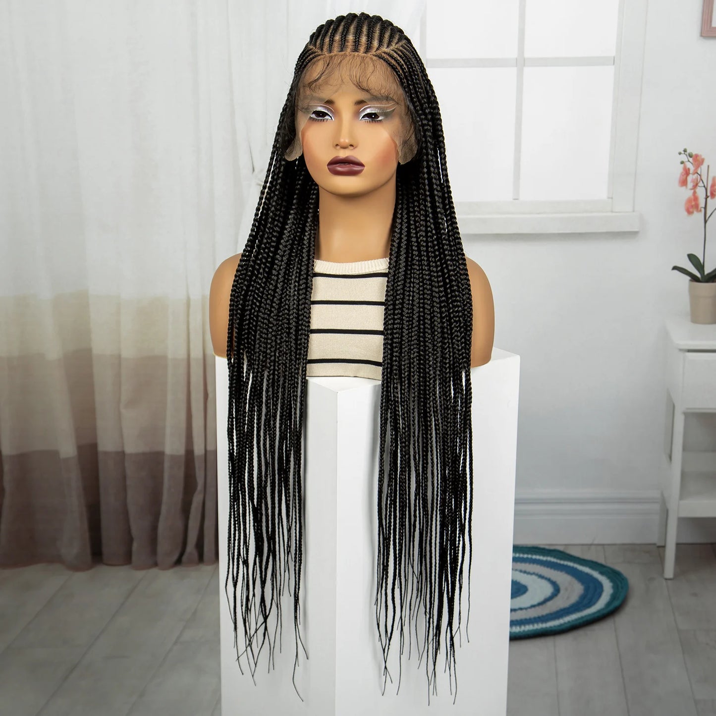 Full Lace Cornrow Braided Wigs 36inch Synthetic Natural Box Braided Lace Wigs with Baby Hair for Black Women
